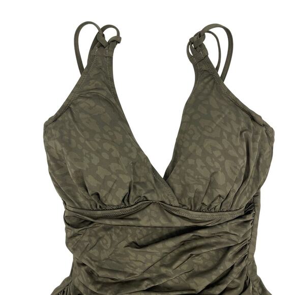 Profile by Gottex Luminous Safari V-Neck One Piece Swimsuit Olive US Size 8 - Picture 5 of 8